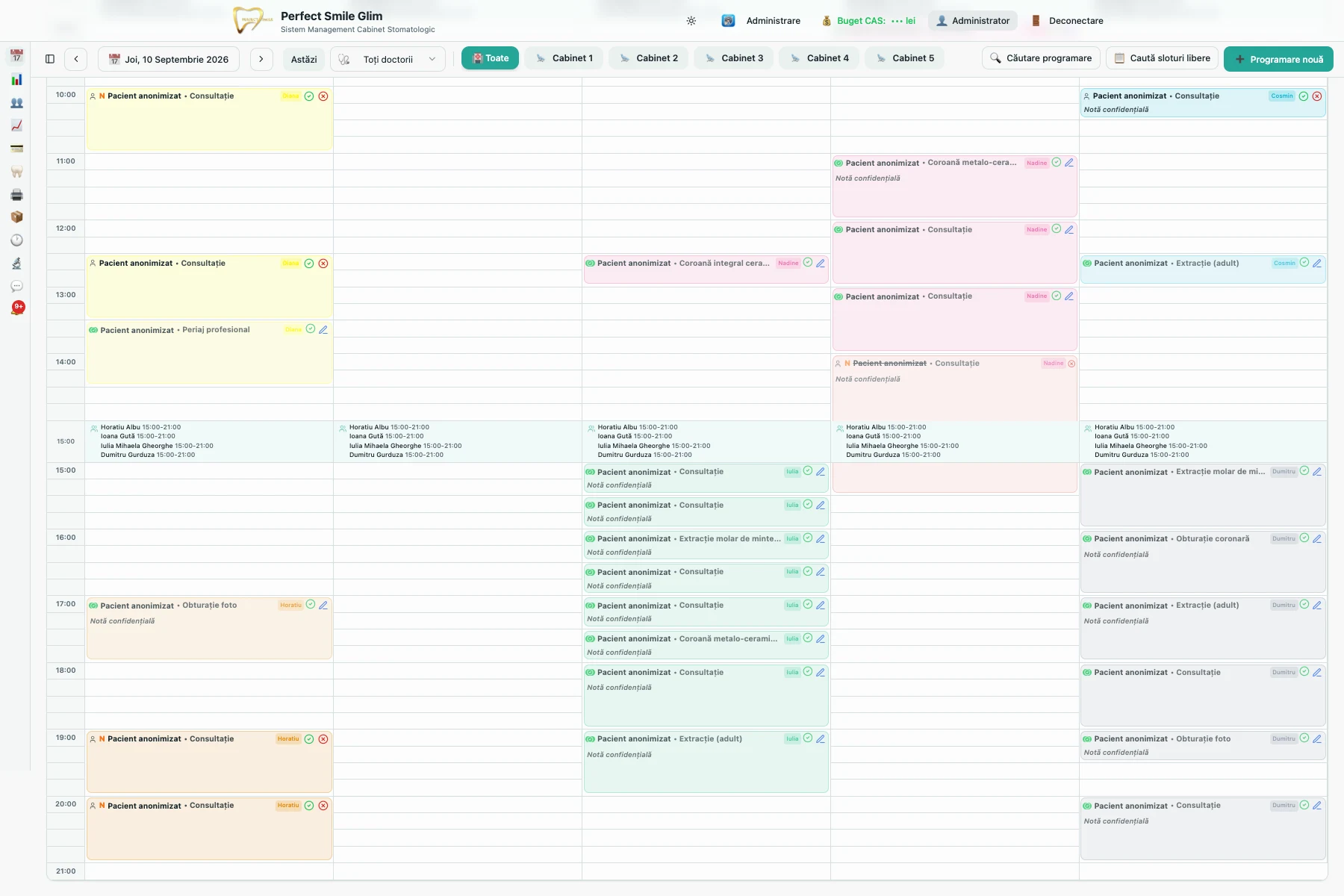 Calendarul aplicației Glim Medical