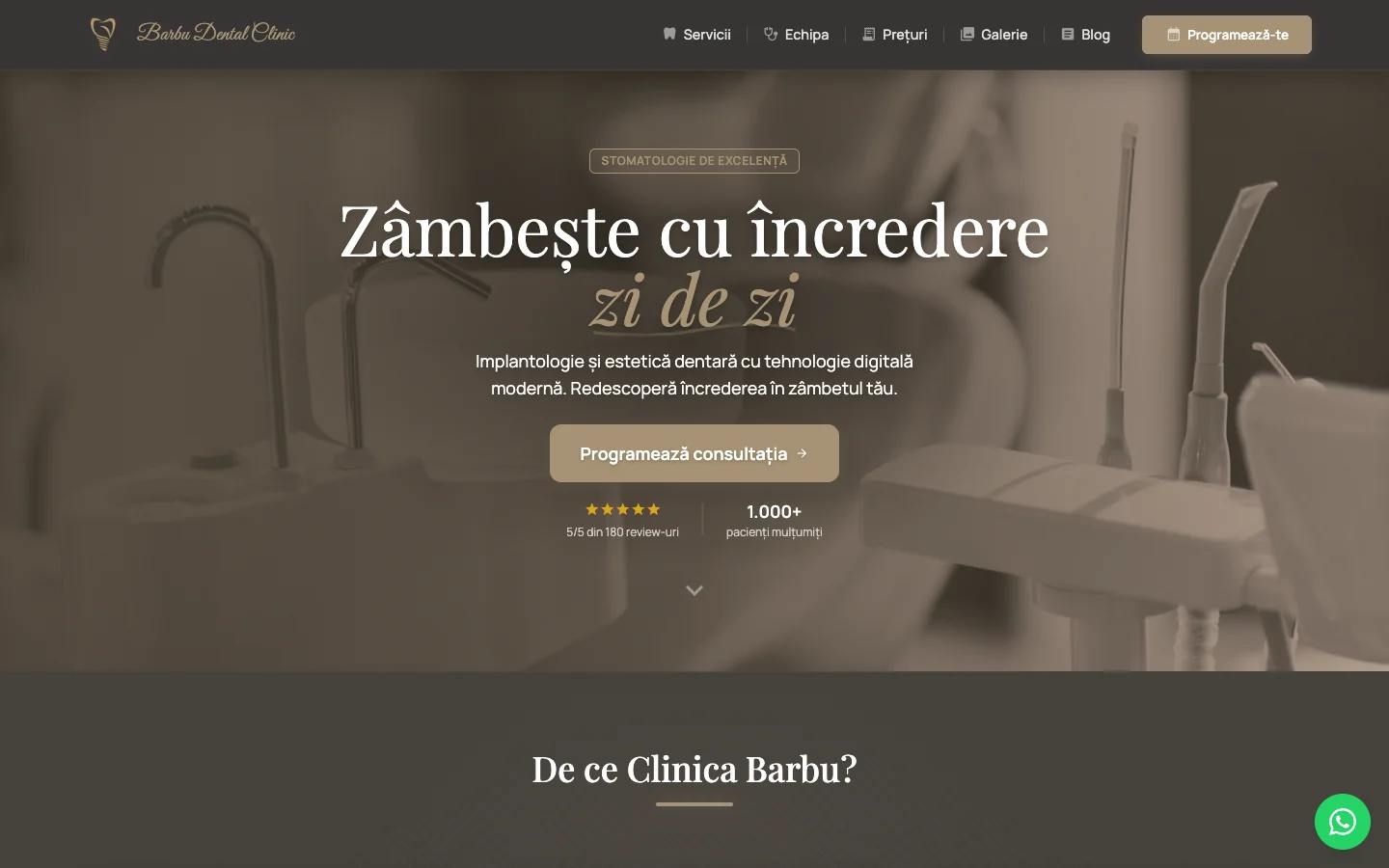 Site-ul Barbu Dental Clinic, versiunea desktop