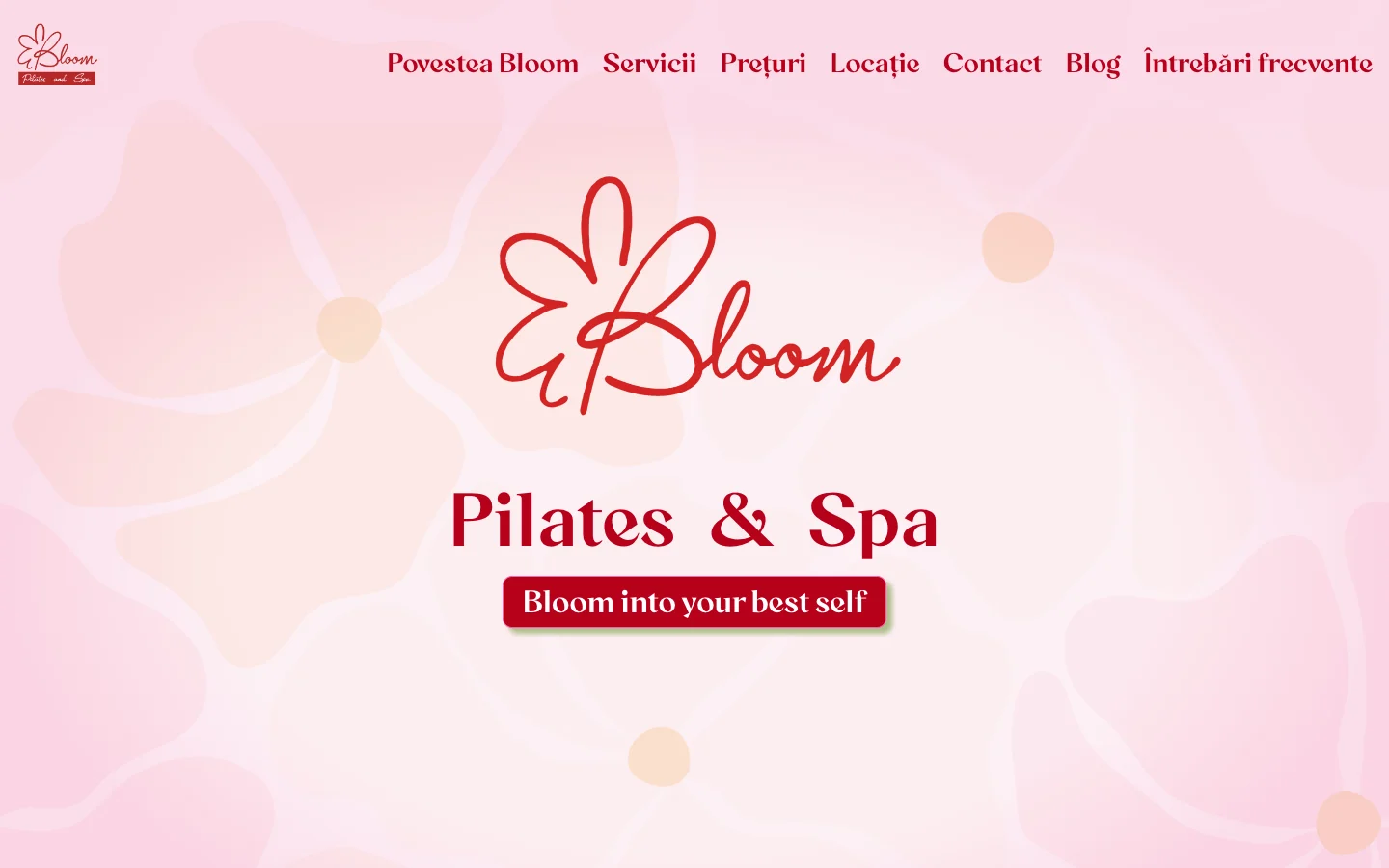 Site-ul Bloom Pilates & Spa, versiunea desktop