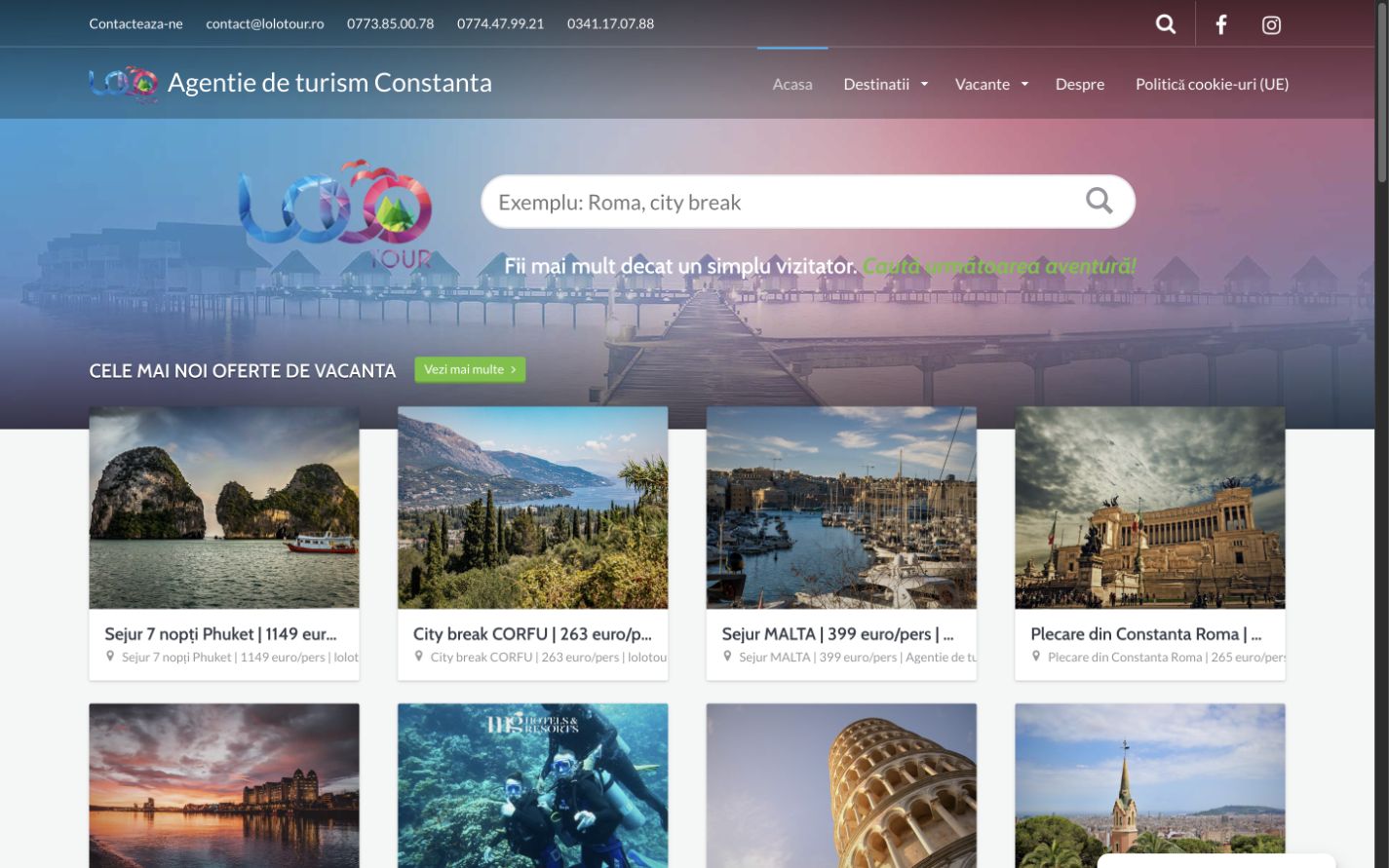 Site-ul Lolo Tour, versiunea desktop