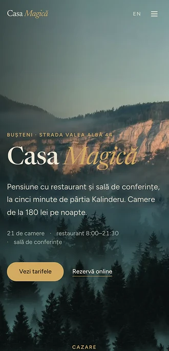 Site-ul Casa Magică Bușteni, versiunea mobilă