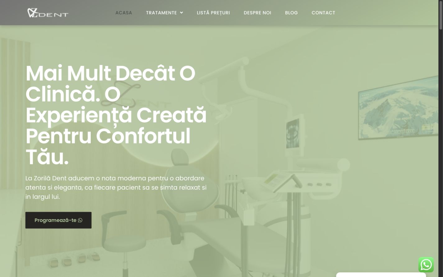Site-ul Zorila Dent, versiunea desktop